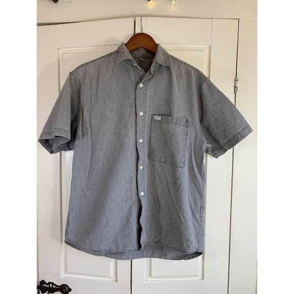 Vtg Guess‎ Jeans Shirt Men's Large Short Sleeve Buttons Gray USA Casual Office - Picture 2 of 14